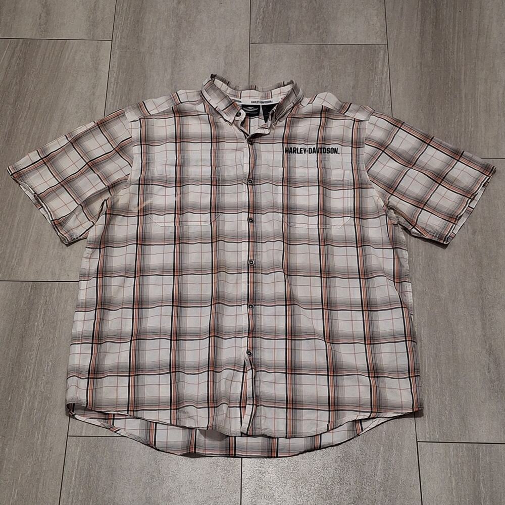 Harley-Davidson Mens Plaid Check Pockets Embroidered Shirt Snap Buttons XL